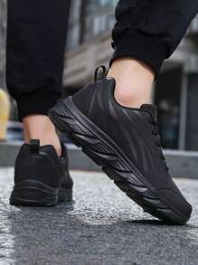 2025 新款男士厚底防滑耐用运动鞋，户外休闲时尚跑步运动鞋 - 黑色 - 查看 4