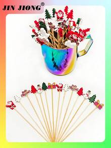 100pcs/Pack New Christmas Cocktail Sticks With Santa Claus, Christmas Tree, Letter, Christmas Gift, Snowman & Fruit Designs, Suitable For Christmas Party, Dinner, Bar Decorations, Halloween, Halloween Decoration - Multicolor - View 8