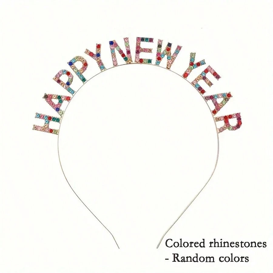 1pc Sparkly Rhinestone Headband - Women & Girls New Year Party Hair Accessory, Available In Gold, Silver, Colorful - HAPPY NEW YEAR Hair Hoop - Multicolor - View 1