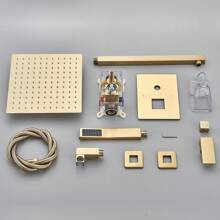 Shower Faucet Set Shower System Featuring An 8-Inch/10-Inch/12-Inch Rain Showerhead And Handheld Showerhead. Complete Shower Combination Set With Concealed Valve And Decorative Trim Kit. - Brushed Gold - View 8