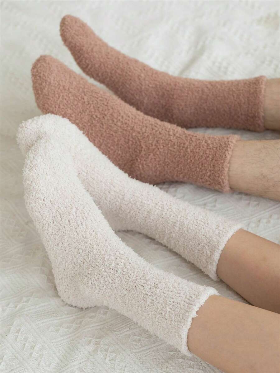 2 Cặp tất len ấm áp mềm mại mùa đông cho nữ tất cổ cao cổ mềm mại thoải mái - Nhiều màu - Xem 1
