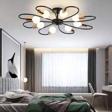 Modern LED Ceiling Light Metal Flower Chandelier Retro Pendant Lamp Living Room - Black - View 6