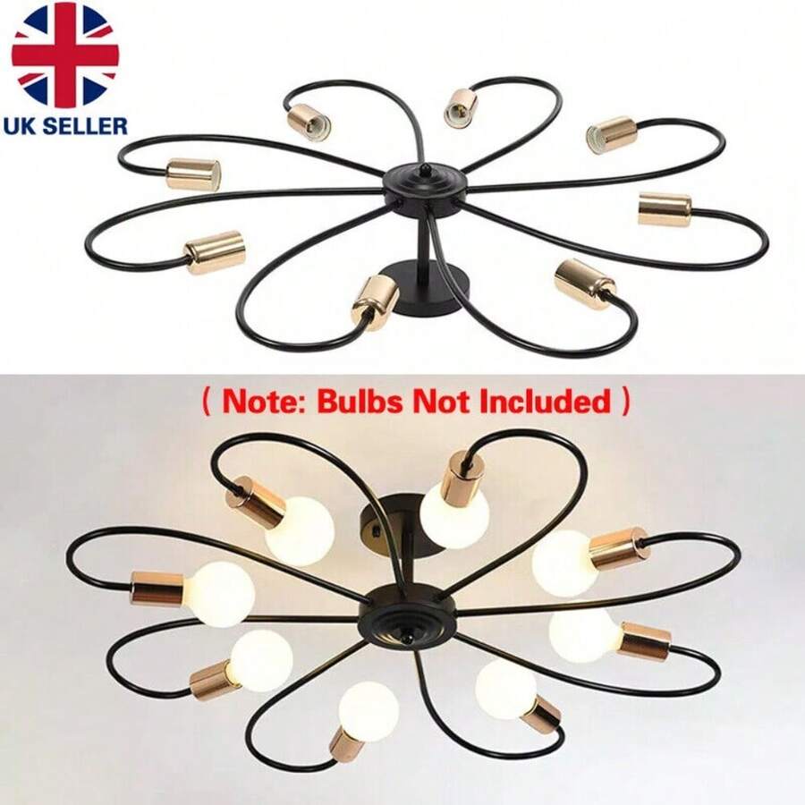 Modern LED Ceiling Light Metal Flower Chandelier Retro Pendant Lamp Living Room - Black - View 1