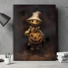 1 Piece Unique Wrapped Wooden Frame Canvas Poster, Scarecrow Pumpkin Lamp Canvas Printing Textile Art Poster Festival Wall Decoration Home And Office Artwork Unique Halloween Gift