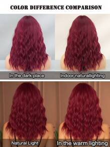 7JHH WIGS 18 Inch Medium Length Rose Red Curly Wig For Women Shoulder Length Wavy Wigs With Side-Swept Bangs, Natural Synthetic Heat Resistant Fiber Hair Wig For Girls Daily Party Use - Rose Red - View 8