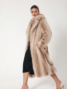 Women's Luxury Colorblock Striped Faux Fur Coat, Autumn/Winter - Multicolor - View 7