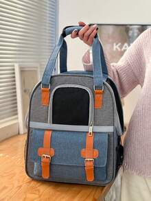 透气帆布双肩宠物背包手提包适合小型/中型猫 - 彩色 - 查看 8