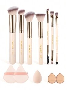 MAANGE 12 Pcs Makeup Tool Set With 7pcs Makeup Brush Set+5pcs Powder Puff Accessories,Blush Brush Foundation Brush Eyeshadow Brush Eyelash Brush Eyebrow Brush Lip Brush Contour Brush Loose Powder Brush Concealer Brush Makeup Tools