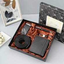 7 件套豪华礼品套装包括金属扣、2 个袖扣、金属钥匙扣、时尚钱包、皮带，非常适合送给家人、情侣、男士、父亲、圣诞节、万圣节、情人节、父亲节的礼物，适合万圣节、休闲、商务、街头、波西米亚风、西部风、户外，适合男士、丈夫、男朋友、父亲、爸爸、圣诞节的礼物 - 彩色 - 查看 8