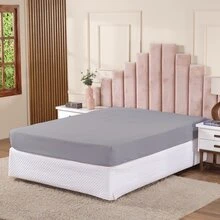 King Size Bed Linen 400 Thread Count Micropercal Loose Sheet With Elastic Plain Satin Soft Touch - Xám - Xem 3