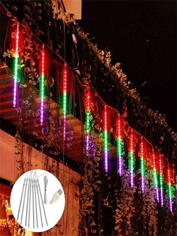 1pc USB-Powered Meteor Shower Lights: Classic Style, 192LED Icicle Cascading Lights, Perfect For Valentine's Day, And More - Home Decor