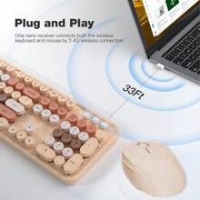 MOFII Combo clavier et souris sans fil MOFII, clavier sans fil rétro avec touches rondes, souris sans fil mignonne pour Windows, ordinateur, bureau, PC, ordinateur portable