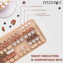 MOFII Combo clavier et souris sans fil MOFII, clavier sans fil rétro avec touches rondes, souris sans fil mignonne pour Windows, ordinateur, bureau, PC, ordinateur portable