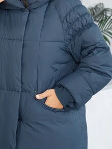 GASMAN Plus Size Hooded Cardigan Coat, For Winter - Navy Blue - View 8