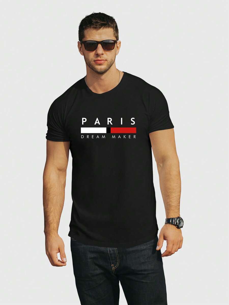 Paris Dream Men's T-Shirt 100% Cotton - màu đen - Xem 1