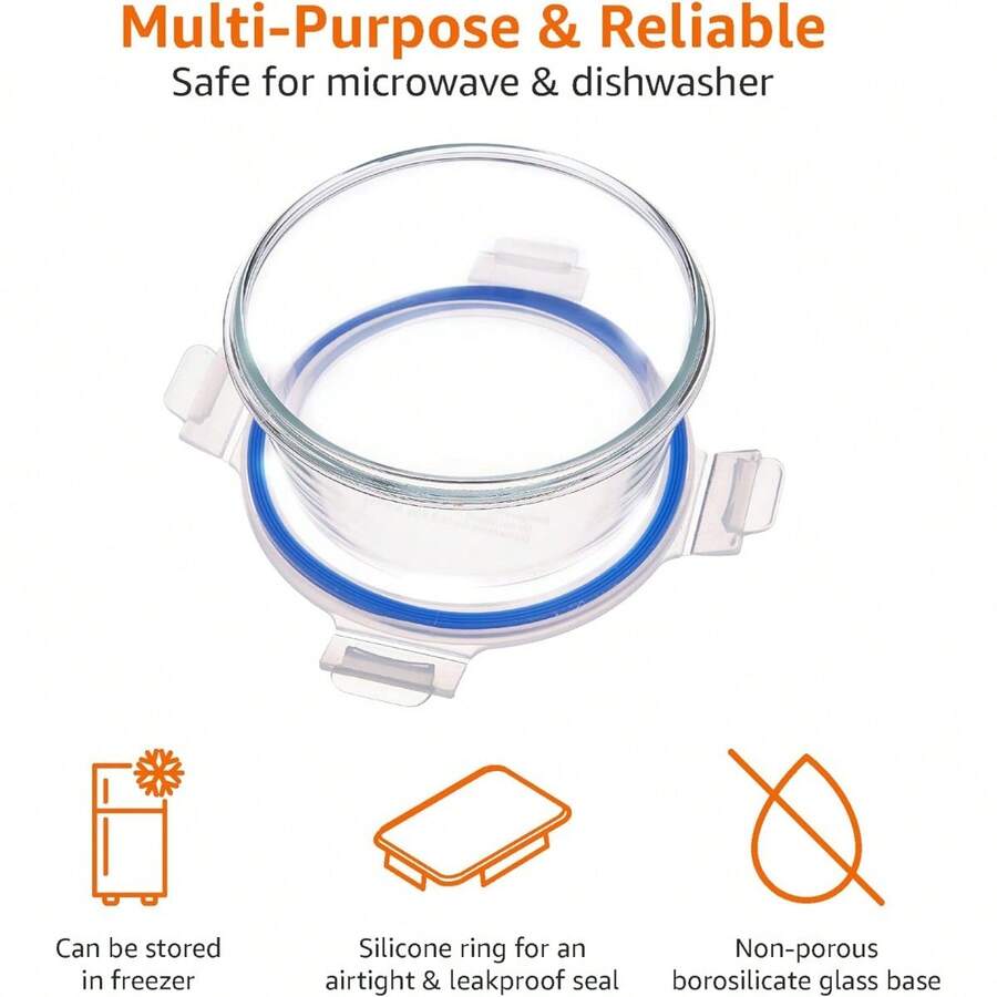 Airtight Glass Food Storage Container Set With & Locking Plastic Lids