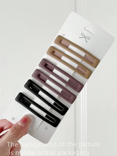 6个/套 女孩咖啡色简约哑光发夹，可爱侧夹发卡甜美头饰休闲情人节爪夹发卡，学习用品，发饰