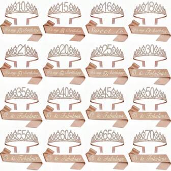 2pcs/Set 15th 16th 18th 20th 21th 25th 30th 35th 40th 45th 50th 55th 60th 65th 70th 80th Years Old Women Rose Gold Wear Crown Rose Gold Years Old Headband Hair Comb Rhinestone Crystal Crown Tiara Happy Birthday Decoration Anniversary Decoration Happy Birthday Satin Sash Party Supplies Sash Ribbon Rhinestone Crown Happy Birthday Fabulous,Christmas