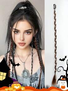 20 Inches Cool Girls Synthetic Braids With Rhinestone Chain Clip In Boxing Braid Dreadlocks Clip In Hair Extension Dreadlocks Boxer Braid Heat Resistant For Girls Y2K Style Essential For Halloween, Christmas, And Parties (Rhinestone Chain) - Brown - View 2