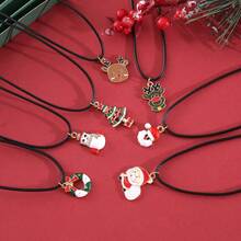 Christmas Series Enamel Pendant Necklace Snow Santa Claus Elk Charm Leather Rope Chain Adjustable Necklaces Jewelry Gift