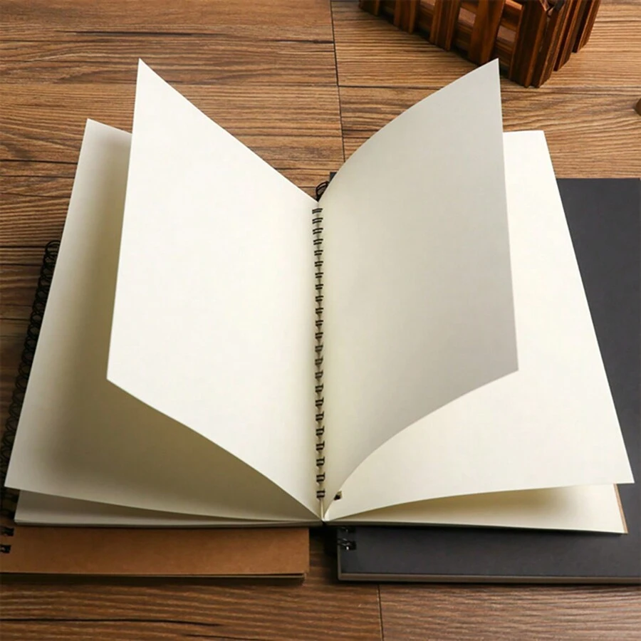 Spiral Sketchbook Blank Notebook 50 Sheets Kraft Paper Hardcover For Students Graffiti Painting School Stationery Supplies
