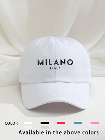 1pc Embroidered "MILANO" Teddy Fleece Baseball Cap, Breathable Adjustable Golf Sun Hat, Fashionable Curved Brim Sun Hat For Women/Men, Suitable For All Seasons