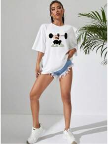 Women's T-Shirt With Workout Print, Gym - 白色 - 查看 2
