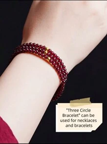 1pc Natural Garnet Beaded Bracelet, Fashionable Jewelry Accessory, Luxury Crystal Bracelet With Elastic Adjustable Design - Wealth & Romance Attraction, Suitable For Women's Daily Work, Vacation, Party Wear, Surprising Women's Jewelry