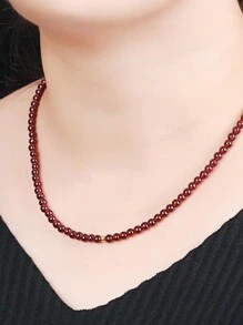 1pc Natural Garnet Beaded Bracelet, Fashionable Jewelry Accessory, Luxury Crystal Bracelet With Elastic Adjustable Design - Wealth & Romance Attraction, Suitable For Women's Daily Work, Vacation, Party Wear, Surprising Women's Jewelry