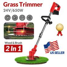 Cordless Weeds Eater Electric Brush Cutter Lawn Edger Grass String Trimmer 21V 650W Cordless Weedwacker Lawn Grass Edger Adjustable Handle String Trimmerw/Wheels + 2 * 2000mAh Battery - Đỏ Có bánh xe và 2 pin - Xem 1