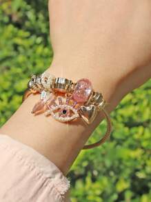 Vòng tay charm DIY hoa anh đào hồng Vòng tay charm mắt hồng Vòng tay charm vương miện vàng cổ điển & vòng tay charm trái tim DIY Valentine - Vàng - Xem 14