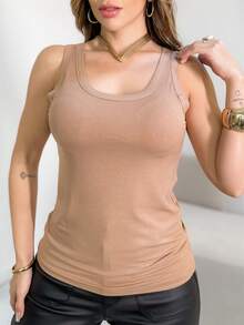 Women's Tank Top Cropped T-Shirt Ribbed Knit 3RD SD1182 - Rỉ Nâu - Xem 2