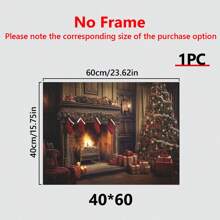 1 Piece Warm Fireplace Christmas Living Room Wall Art Canvas Print, Christmas Tree, Christmas Decor Home,Stockings, Gifts, Ready To Hang, Vintage Nostalgia, For Living Room, Room, Home Wall Decor Or Outdoor Art Winter Decor Sign, Canvas Material Framed