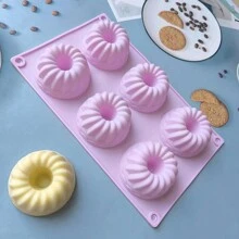 1 件创意 6 孔萨瓦林蛋糕硅胶模具 3D 面包烤盘慕斯法式甜点布丁 DIY 烘焙工具 - 淡紫色 - 查看 6