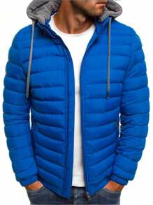 Men's Jackets & Coats Warm Detachable Hooded,Zipper Pocket Casual Biker Jacket,Outdoor Drawstring Hooded Basic Cotton Short Jacket