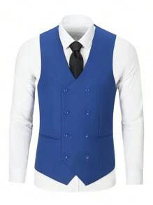 Men's 3 Pieces Suits Set For Men Royal Blue Fashion Slim Fit Prom Peak Lapel Blazer Double Breasted Vest Pants Elegant Set Business Party Wedding Holiday Size XS-3XL Fall Winter Clothes For Men - 寶藍色 - 查看 6