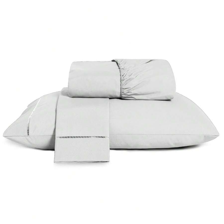 400 Thread Count Single Sheet Set 2 Pieces Micro Percale Palito Stitch Hotel Soft Touch - 白色 - 查看 1