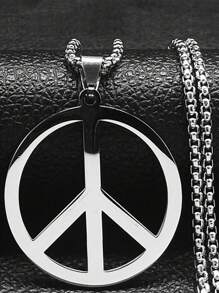 Goth Punk Peace Sign Symbol Pendant Necklace Men Black Color Stainless Steel Peaceful Match Chain - Necklace - View 3