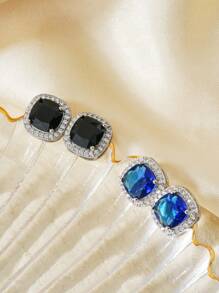 2 件/套时尚彩色锆石耳钉，适合日常、度假和工作佩戴 - 綠色 - 查看 2