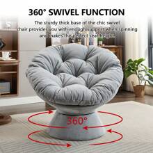 Modern 360° Swivel Chair, Chenille Upholstered Papasan Chair With Tufted Backrest, Comfy Round Swivel Barrel Chair With Iron Base, Oversized Reading Chair For Balcony - Màu Xám nhạt - Xem 4