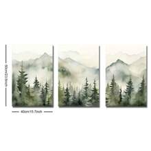 3 套无框绿色水彩森林山脉北欧艺术海报现代简约斯堪的纳维亚抽象风景帆布画印刷墙画适用于客厅、卧室、公寓、家居装饰 - 彩色 - 查看 7