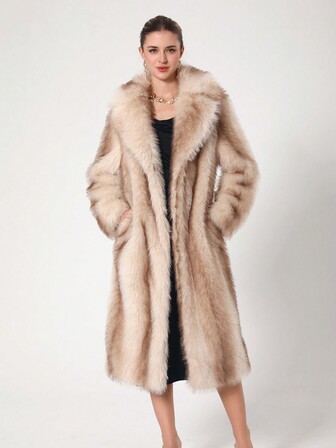 女士奢华拼色条纹仿皮草大衣，秋冬