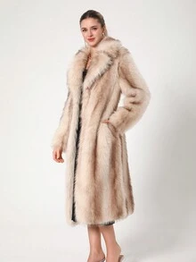 Women's Luxury Colorblock Striped Faux Fur Coat, Autumn/Winter - Multicolor - View 6