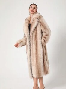 Women's Luxury Colorblock Striped Faux Fur Coat, Autumn/Winter - Multicolor - View 3