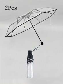 1 pieza Paraguas plegable transparente de PVC con 8 varillas reforzadas, paraguas plegable para fotografía al aire libre y viajes, artículo esencial de viaje, accesorios de viaje, accesorios para automóvil, accesorios al aire libre, estuche para avión, artículos útiles, artículos esenciales de verano, accesorios de oficina - Multicolor - Ver 16