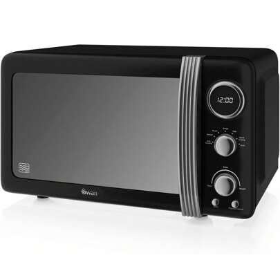 Swan Retro Digital Microwave 20L, ✅24/48h Shipping ✅, 5 Power Levels, Defrost Function 60 Min Timer, Swan, SM22030LBNEU, Black, 800W