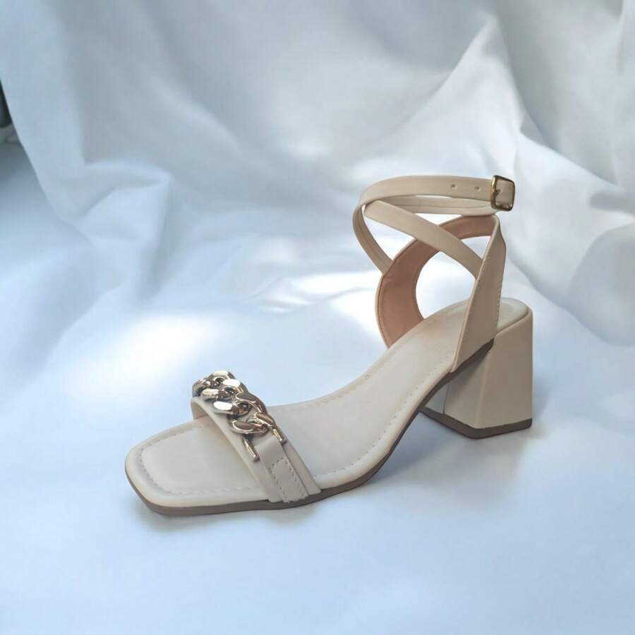 Women's Sandals With Heels And Chain Detail - 白色 - 查看 1
