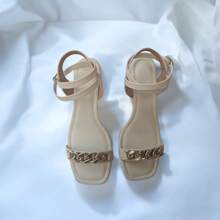 Women's Sandals With Heels And Chain Detail - 白色 - 查看 3