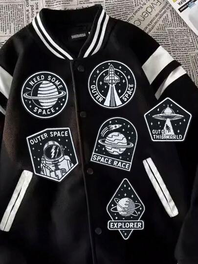 6 件装黑色宇航员图案布贴，DIY 熨烫/缝制贴花配件