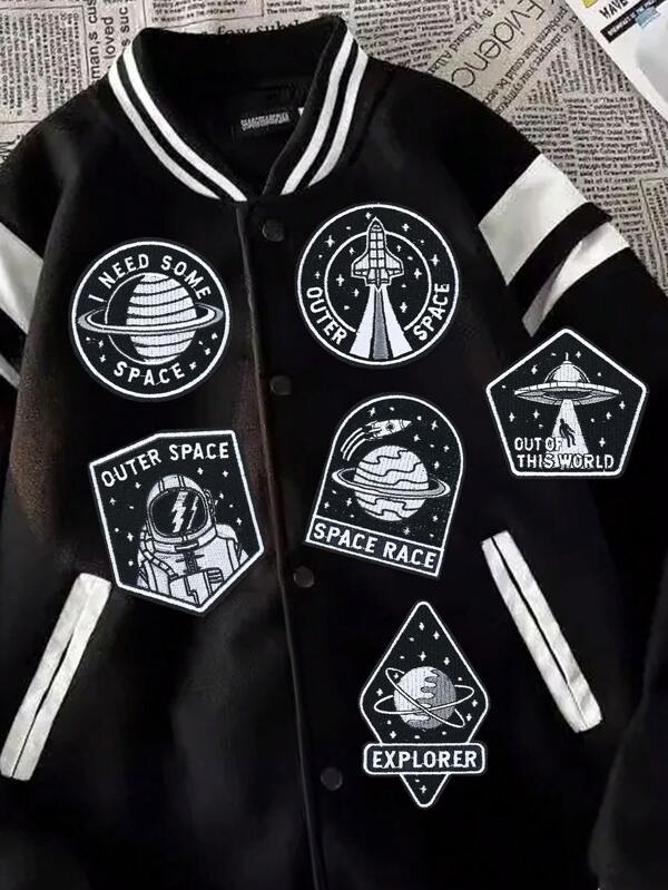 6pcs Black Astronaut Pattern Cloth Patches, DIY Iron-On/Sew-On Applique Accessories